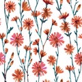 Watercolor seamless pattern red flowers. Spring watercolor illustration