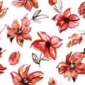 Watercolor seamless pattern with red flowers