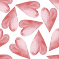 Watercolor Seamless Pattern With Red Hearts