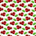 Watercolor seamless pattern of red ripe cherries with green leaf.Hand drawn elements on white background. Royalty Free Stock Photo