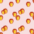 Watercolor seamless pattern with red-yellow apples