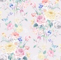 Watercolor seamless pattern with rose flowers.