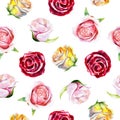 Watercolor seamless pattern with roses for valentines day