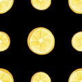 Watercolor Seamless Pattern with Round Slices of Lemons on a Black Background Royalty Free Stock Photo