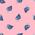 Watercolor seamless pattern with seashells, hand-drawn background.