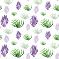 Watercolor seamless pattern with seaweed, animals and fish Royalty Free Stock Photo