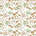 Watercolor seamless pattern with seaweed, animals and fish Royalty Free Stock Photo