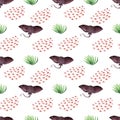 Watercolor seamless pattern with seaweed, animals and fish Royalty Free Stock Photo
