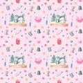 watercolor seamless pattern with sewing elements Royalty Free Stock Photo