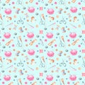 Watercolor seamless pattern with sewing elements Royalty Free Stock Photo