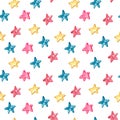 Watercolor seamless pattern with shining stars shaped candies on white