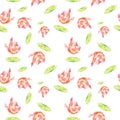 Watercolor Seamless pattern with shrimps and lime . Illustration isolated on white background Royalty Free Stock Photo