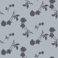 Watercolor seamless pattern with silhouettes of dark gray roses and leaves on light gray background. Chinese motifs. Royalty Free Stock Photo