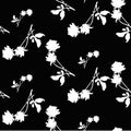 Watercolor seamless pattern with silhouettes of white roses and leaves on black background. Royalty Free Stock Photo