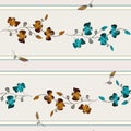 Watercolor seamless pattern small branchs of wild blue and orange flowers on a light beige background and horizontal - 20