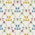Watercolor seamless pattern of small wild blue, yellow, green flowers  on a cell light gray background Royalty Free Stock Photo