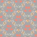 Watercolor seamless pattern of small wild red and orangeflowers and brenches on a cell deep gray background Royalty Free Stock Photo