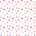 Watercolor seamless pattern with square shaped dots in pastel red and blue. Soft colors repeating tile. Hand drawn clipart. For