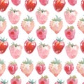 Watercolor seamless pattern with strawberry for the textille fabric