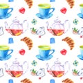 Watercolor seamless pattern with tea elements Royalty Free Stock Photo