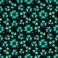 watercolor seamless pattern on the theme of st. patrick's day. green four-leaf clover leaves on a white background Royalty Free Stock Photo