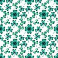 watercolor seamless pattern on the theme of st. patrick's day. green four-leaf clover leaves on a white background Royalty Free Stock Photo