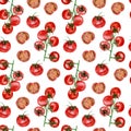 Watercolor seamless pattern tomato. Hand painted red vegetable. Eco vegeterian food for the textile fabric and wrapping paper