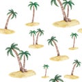 Watercolor seamless pattern tropical, palm trees. Hand drawn illustration on white background Summer tropic leaves Royalty Free Stock Photo