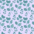 Watercolor seamless pattern with turquoise eucalyptus on a mauve background. Repetitive, wedding,textural