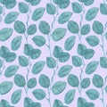 Watercolor seamless pattern with turquoise eucalyptus on a mauve background. Repetitive, wedding,textural