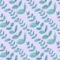 Watercolor seamless pattern with turquoise eucalyptus on a mauve background. Repetitive, wedding,textural