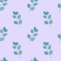 Watercolor seamless pattern with turquoise eucalyptus on a mauve background. Repetitive, wedding,textural