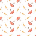 Watercolor seamless pattern with umbrellas, autumn texture, print on a white background