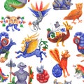 Watercolor seamless pattern of an unknown bestiary creature Royalty Free Stock Photo