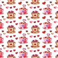 Watercolor seamless pattern for Valentine`s day. Royalty Free Stock Photo