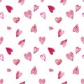 Watercolor seamless pattern for Valentine`s day with hearts