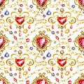 Watercolor Jewelry seamless pattern for Valentine`s day.