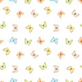 Watercolor seamless pattern with various bright butterflies