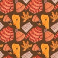 Watercolor seamless pattern with various elements of clothing and autumn leaf Royalty Free Stock Photo
