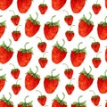 Watercolor seamless pattern with vector red strawberries on the white background. Hand drawn illustration for eco product design, Royalty Free Stock Photo