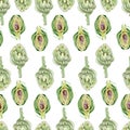 Watercolor seamless pattern vegetable healthy food. Hand painted vegeterian Artichoke for kids. Eco food for the textile fabric