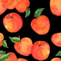 A watercolor seamless pattern with vibrant red apples on a black background Royalty Free Stock Photo