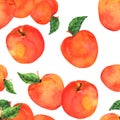 A watercolor seamless pattern with vibrant red apples on a white background Royalty Free Stock Photo