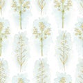 Watercolor seamless pattern with vintage bouquet with dried twigs, grass on blue stains
