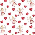 Watercolor seamless pattern in vintage style cute little angels cupids Royalty Free Stock Photo