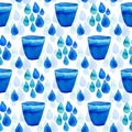 Watercolor seamless pattern with water drops and glass. Hand paint background Royalty Free Stock Photo