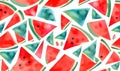 Watercolor seamless pattern with watermelons. Hand drawn illustration