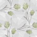 Watercolor seamless pattern of wild big green flowers with figures on a light gray background. Royalty Free Stock Photo