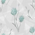 Watercolor seamless pattern of wild big turquoise flowers on a gray linen background -5 Royalty Free Stock Photo