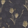 Watercolor seamless pattern of wild big yellow flowers on a black linen background Royalty Free Stock Photo